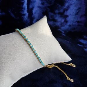Swarovski Elements Gold Plated Turquoise Blue Slider Tennis Bracelet NEW